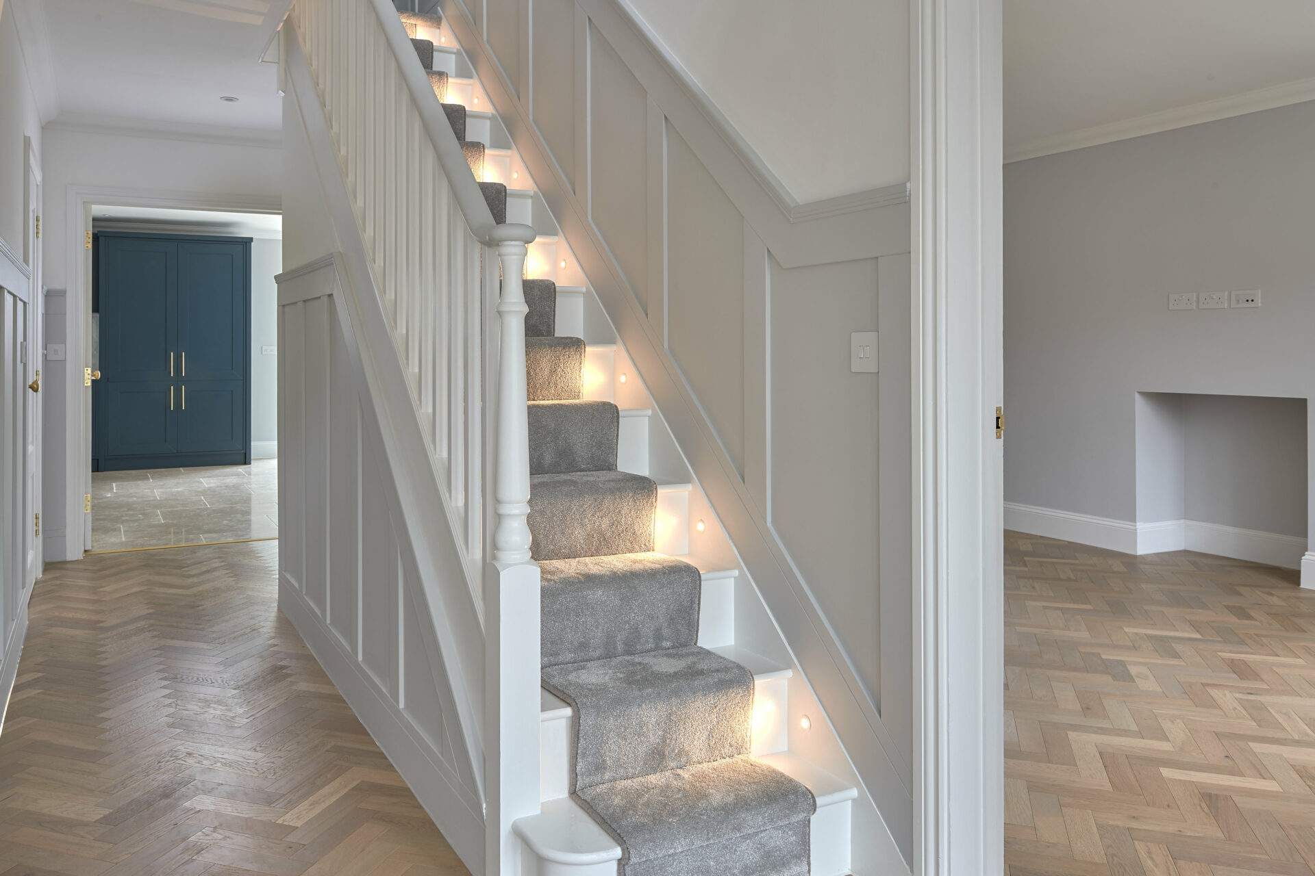 New build staircase with lights